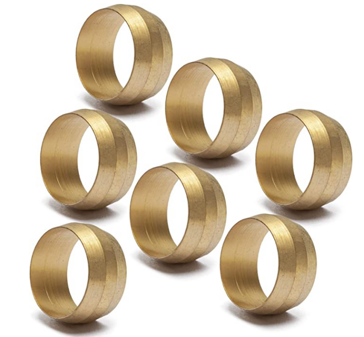 LTWFITTING 1/4-Inch Brass Compression Sleeves Ferrels,Brass Compression  Fitting(Pack of 50)